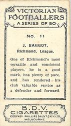 1933 Godfrey Phillips B.D.V. Victorian Footballers (A Series of 50) #11 Jack Baggott Back